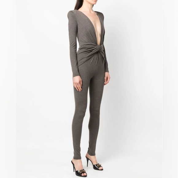 Saint Laurent Twist Detail V Neck Elegant Black Jumpsuit - Picture 3 of 4